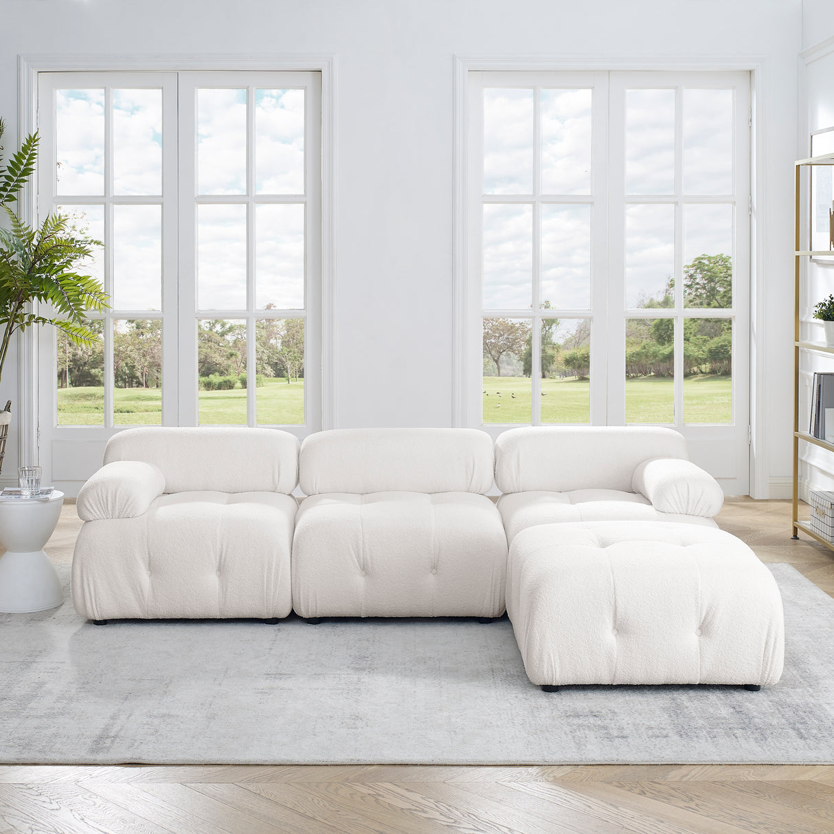 Modular Sectional Sofa, Button Tufted Designed and DIY Combination,L Shaped Couch with Reversible Ottoman, Ivory Teddy Fabric - Home Elegance USA