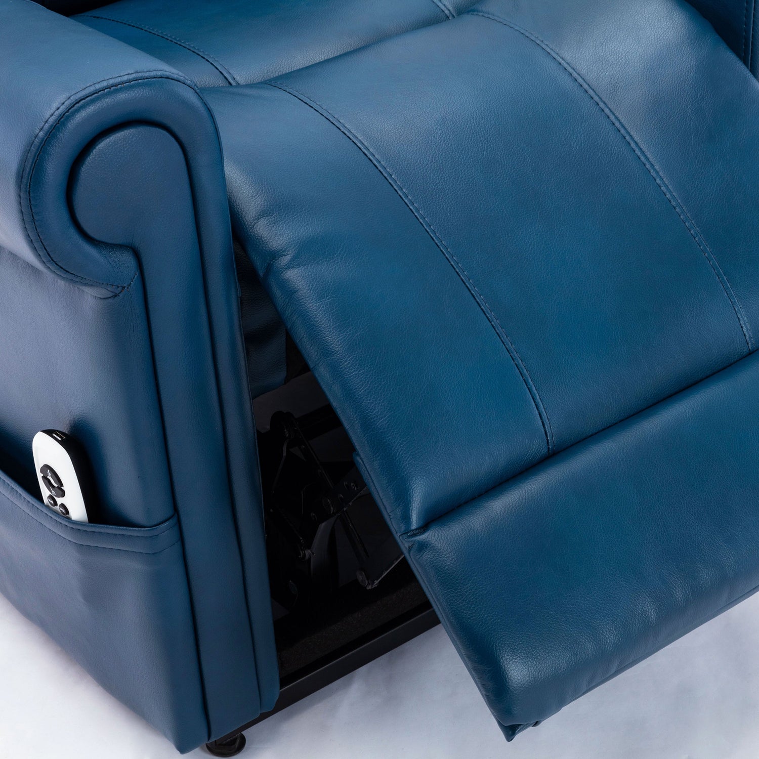 Lowell Navy Blue Leather Gel Lift Chair with Massage Home Elegance USA
