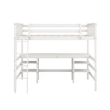 Full Size Loft Bed with Desk and Shelves Wooden Full Loft Bed, White - Home Elegance USA