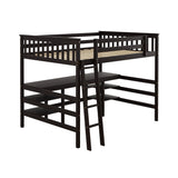 Full Size Loft Bed with Desk and Shelves Wooden Full Loft Bed, Espresso - Home Elegance USA