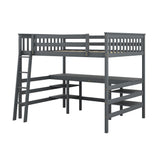 Full Size Loft Bed with Desk and Shelves Wooden Full Loft Bed, Grey - Home Elegance USA