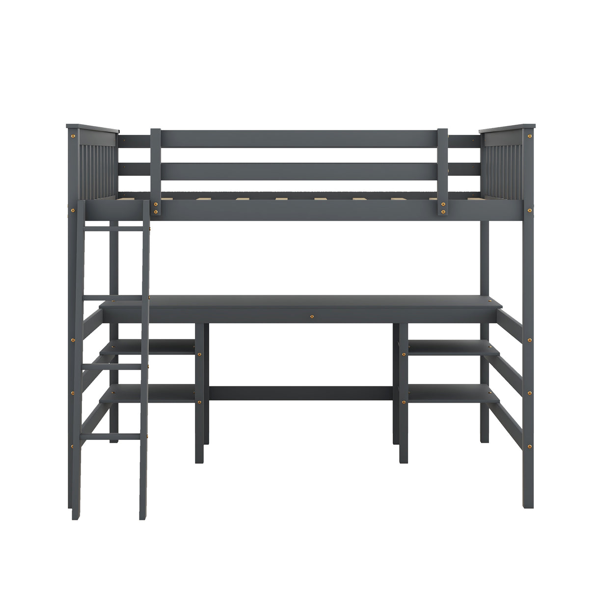 Full Size Loft Bed with Desk and Shelves Wooden Full Loft Bed, Grey - Home Elegance USA