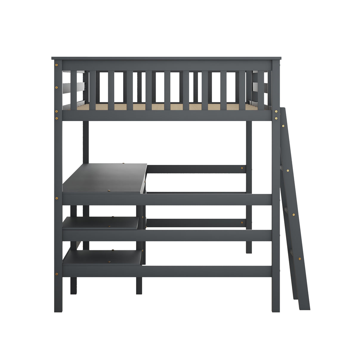 Full Size Loft Bed with Desk and Shelves Wooden Full Loft Bed, Grey - Home Elegance USA