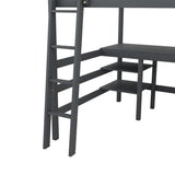 Full Size Loft Bed with Desk and Shelves Wooden Full Loft Bed, Grey - Home Elegance USA