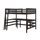 Full Size Loft Bed with Desk and Shelves Wooden Full Loft Bed, Espresso - Home Elegance USA