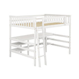 Full Size Loft Bed with Desk and Shelves Wooden Full Loft Bed, White - Home Elegance USA