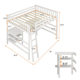 Full Size Loft Bed with Desk and Shelves Wooden Full Loft Bed, White - Home Elegance USA