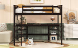 Full Size Loft Bed with Desk and Shelves Wooden Full Loft Bed, Espresso - Home Elegance USA