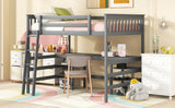 Full Size Loft Bed with Desk and Shelves Wooden Full Loft Bed, Grey - Home Elegance USA