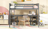 Full Size Loft Bed with Desk and Shelves Wooden Full Loft Bed, Grey - Home Elegance USA