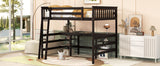 Full Size Loft Bed with Desk and Shelves Wooden Full Loft Bed, Espresso - Home Elegance USA