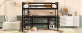 Full Size Loft Bed with Desk and Shelves Wooden Full Loft Bed, Espresso - Home Elegance USA