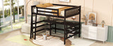 Full Size Loft Bed with Desk and Shelves Wooden Full Loft Bed, Espresso - Home Elegance USA