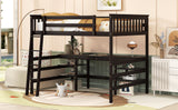 Full Size Loft Bed with Desk and Shelves Wooden Full Loft Bed, Espresso - Home Elegance USA