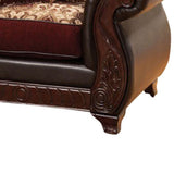 48 Inch Modern Accent Chair, Jacquard, Vegan Faux Leather, Burgundy, Brown - Home Elegance USA
