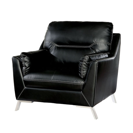 Leather Upholstered Chair With Metal Flared legs, Black And Silver - Home Elegance USA
