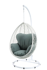 Metal Patio Swing Chair with Cushioned Seating and Round Base, White and Gray - Home Elegance USA