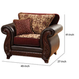 48 Inch Modern Accent Chair, Jacquard, Vegan Faux Leather, Burgundy, Brown - Home Elegance USA