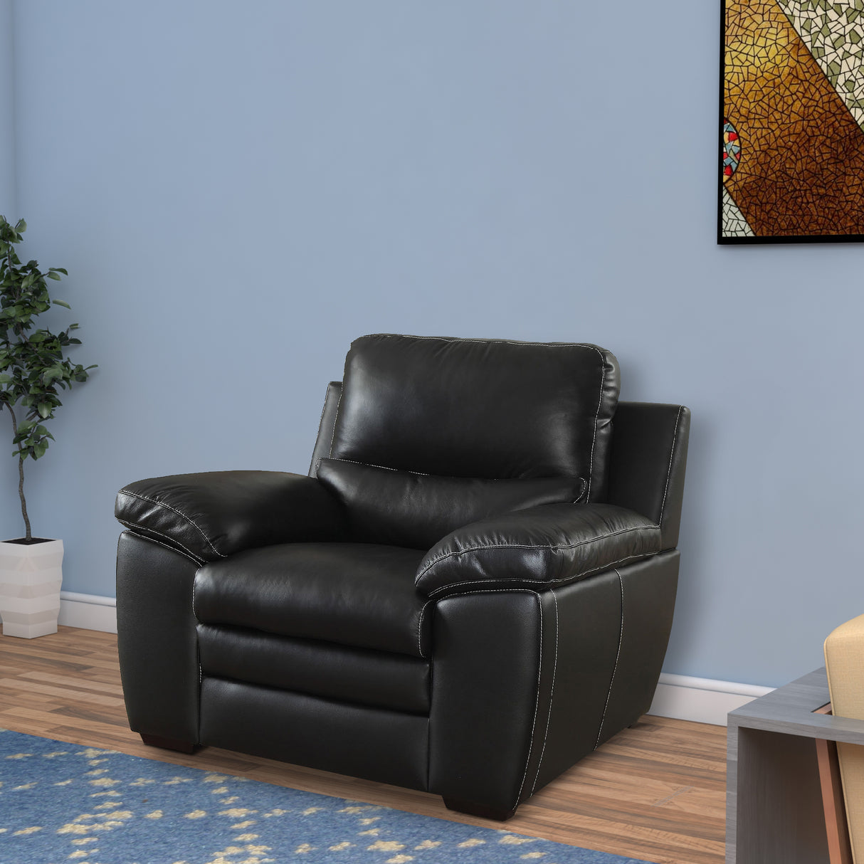 45 Inch Modern Arm Chair, Split Back, Top Grain Leather Match, Black - Home Elegance USA