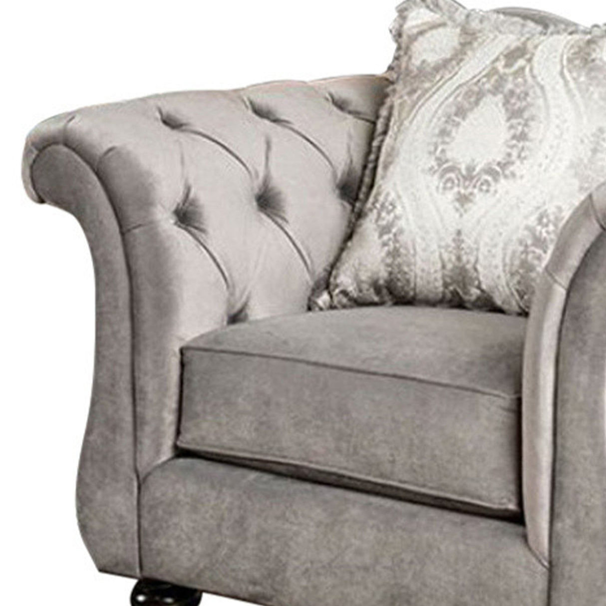 47 Inch Classic Accent Chair, Flared Rolled Arms, Gray Velvet - Home Elegance USA