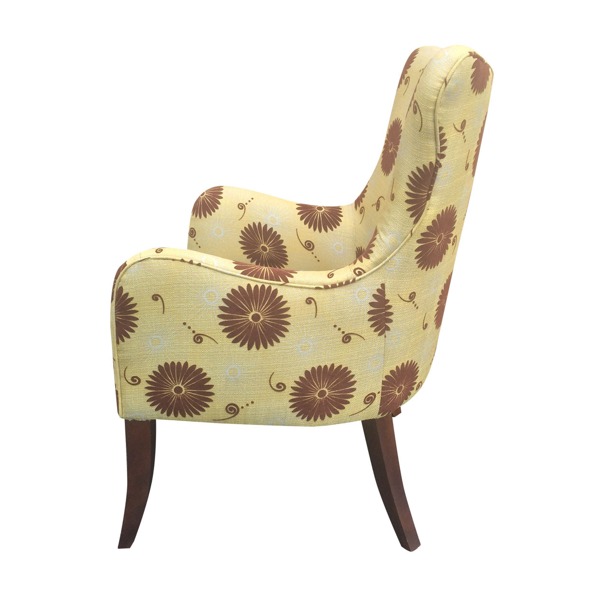 Upholstered Accent Wingback Arm Chair with Floral fabric, Set of 2, Brown and Yellow - Home Elegance USA