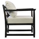 Malibu 27 Inch Handcrafted Mango Wood Accent Chair, Fabric, Pillow Back, Open Frame, Light Gray, Black - Home Elegance USA