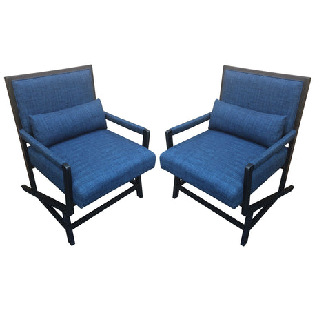 Upholstered Armchair Accent chair with Wood Frame, Set of 2, Blue and Black - Home Elegance USA