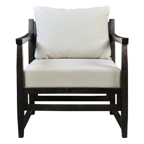 Malibu 27 Inch Handcrafted Mango Wood Accent Chair, Fabric, Pillow Back, Open Frame, Light Gray, Black - Home Elegance USA