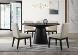 Jasper Ebony Black 5 Piece 59" Wide Contemporary Round Dining Table Set with Beige Fabric Chairs - Home Elegance USA