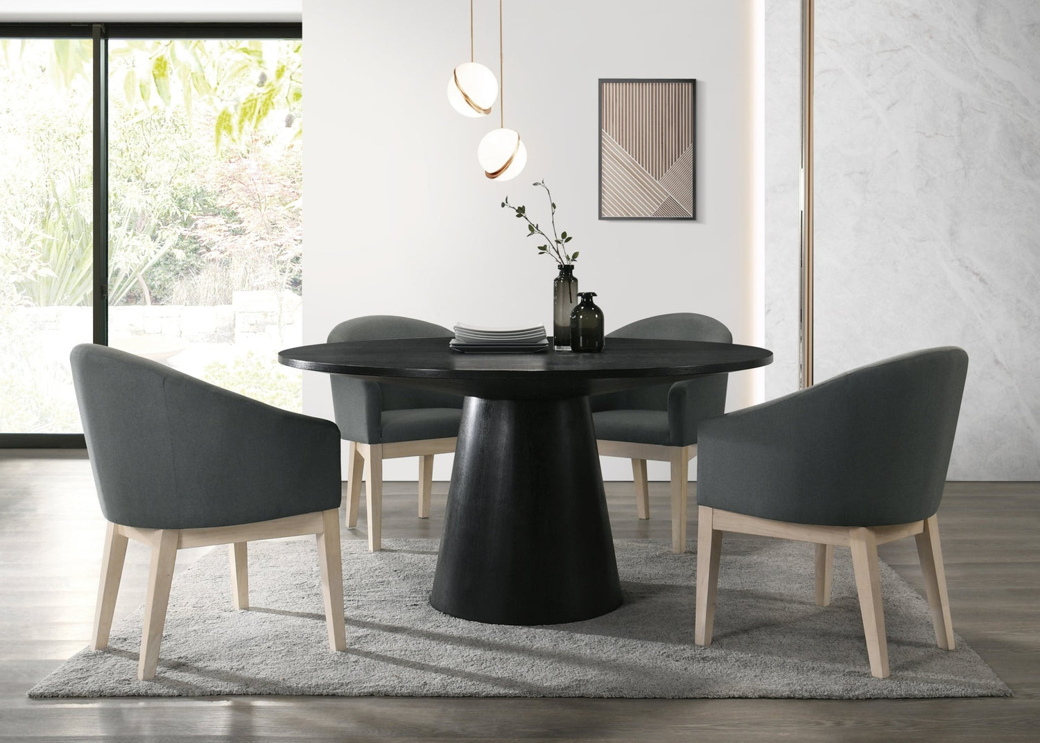 Jasper Ebony Black 5 Piece Round Dining Table Set with Gray Chairs - Home Elegance USA