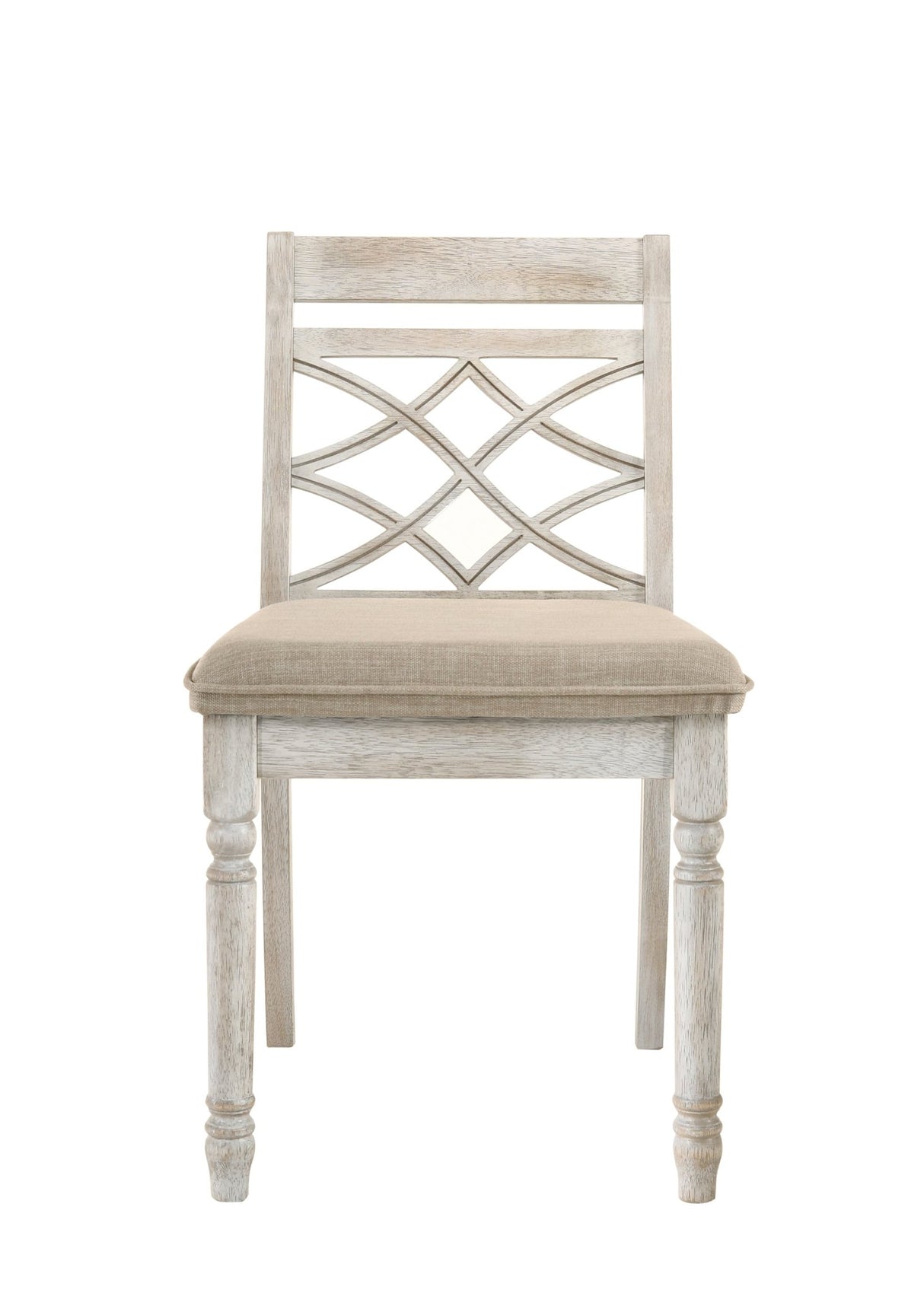 Havanna Vintage Walnut 5 Piece 47" Wide Contemporary Round Dining Table Set with Off White Fabric Chairs - Home Elegance USA