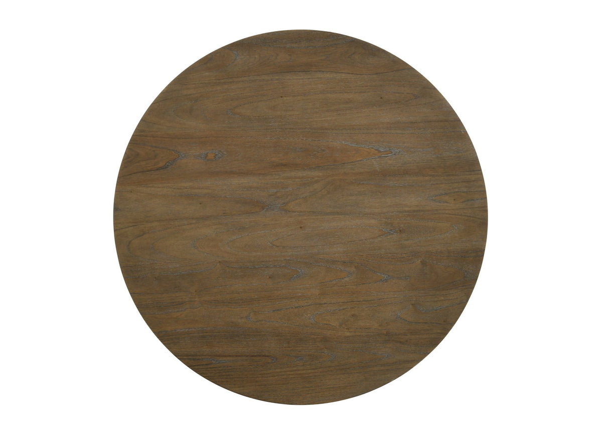Havanna Vintage Walnut 5 Piece 47" Wide Contemporary Round Dining Table Set with Off White Fabric Chairs - Home Elegance USA