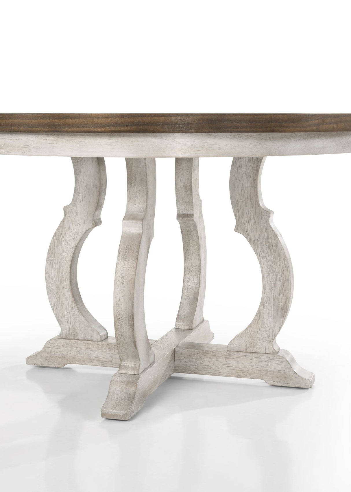 Havanna Vintage Walnut 5 Piece 47" Wide Contemporary Round Dining Table Set with Off White Fabric Chairs - Home Elegance USA