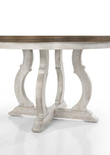 Havanna Vintage Walnut 5 Piece 47" Wide Contemporary Round Dining Table Set with Off White Fabric Chairs - Home Elegance USA