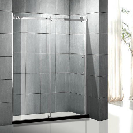 Frameless Sliding Glass Shower Doors 60" Width x 76"Height with 3/8"(10mm) Clear Tempered Glass, Brushed Nickel Finish