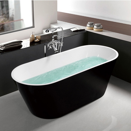 59" Acrylic Freestanding Bathtub-Acrylic Soaking Tubs, Black Bathtub, Oval Shape Black Freestanding Bathtub With Chrome Overflow and Pop Up Drain