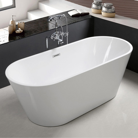 67" Acrylic Freestanding Bathtub-Acrylic Soaking Tubs, Oval Shape Freestanding Bathtubs With Chrome Overflow and Pop Up Drain