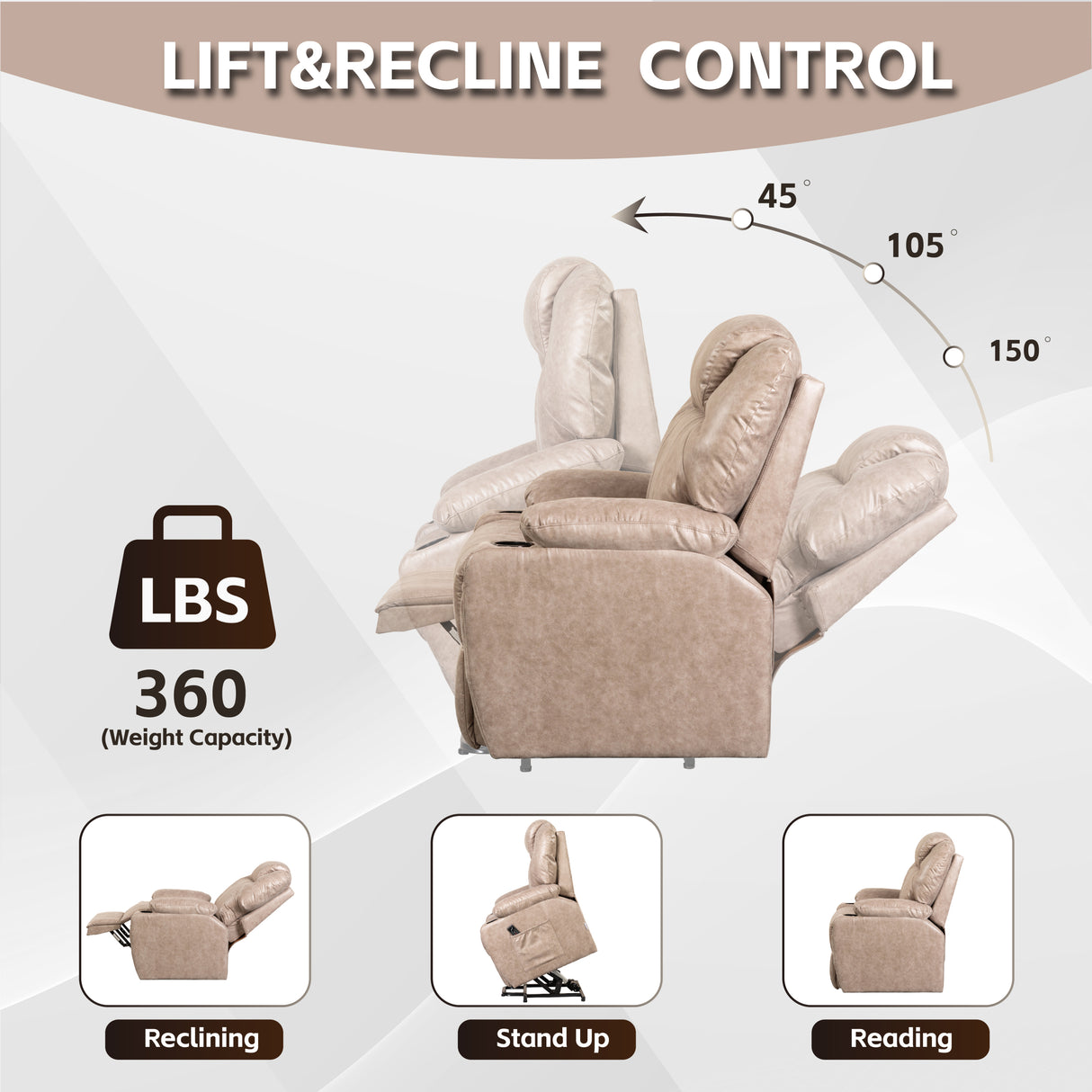 Lehboson Lift Chair Recliners, Electric Power Recliner Chair Sofa for Elderly, (Beige) Massage and Heat Home Elegance USA