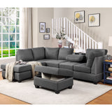 104.5" Reversible Sectional Sofa Space Saving with Storage Ottoman Rivet Ornament L - shape Couch for Small or Large Space Dorm Apartment,Gray(old SG000405AAA) | Home Elegance USA