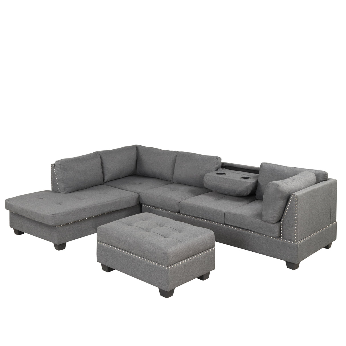 104.5" Reversible Sectional Sofa Space Saving with Storage Ottoman Rivet Ornament L - shape Couch for Small or Large Space Dorm Apartment,Gray(old SG000405AAA) | Home Elegance USA