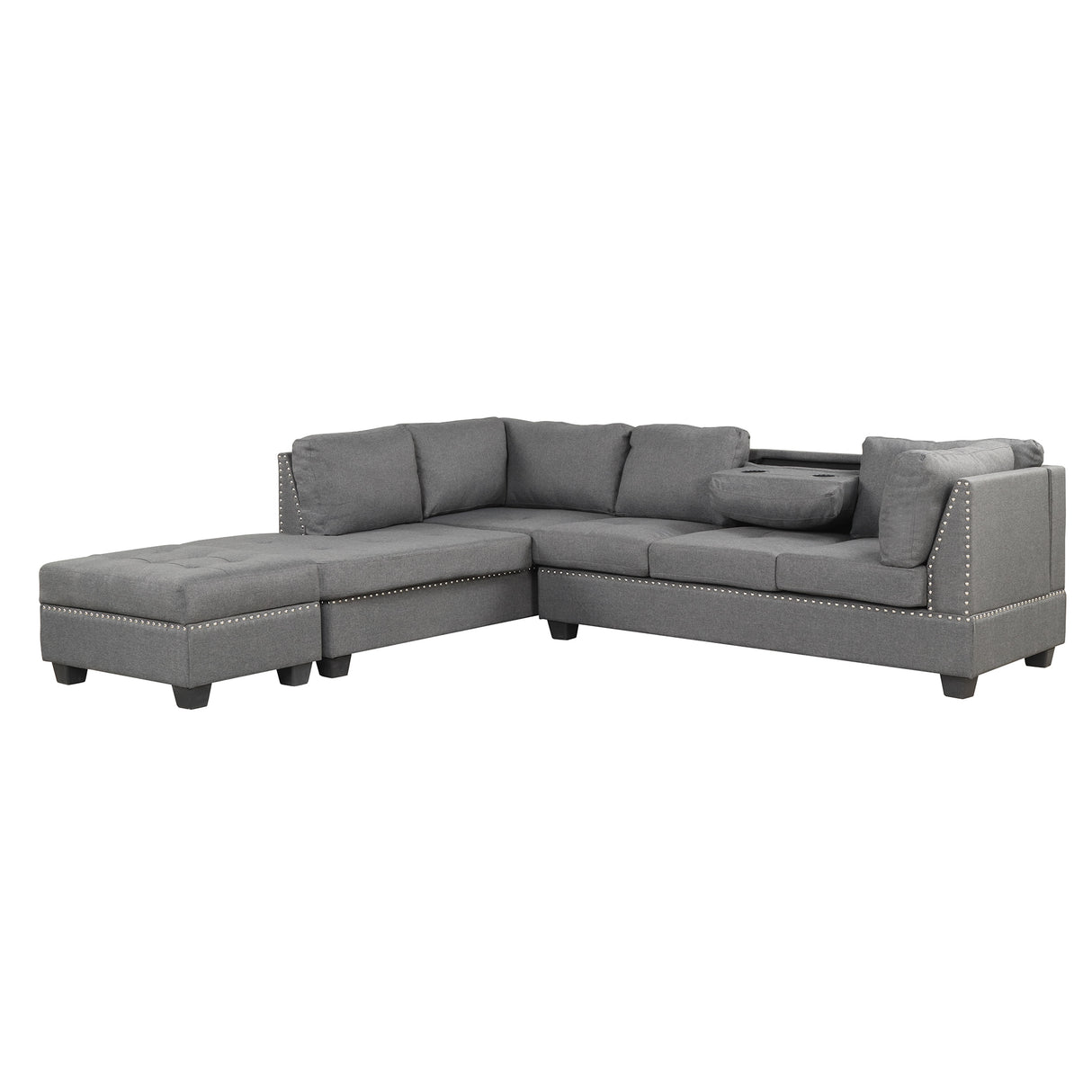 104.5" Reversible Sectional Sofa Space Saving with Storage Ottoman Rivet Ornament L - shape Couch for Small or Large Space Dorm Apartment,Gray(old SG000405AAA) - SG000610AAE - image - 22