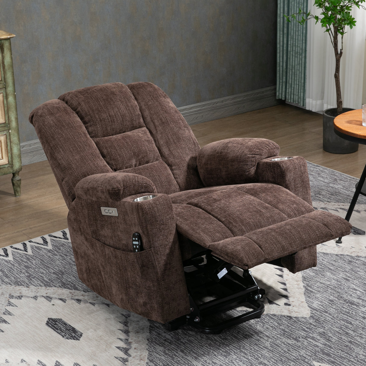 EMON'S Large Power Lift Recliner Chair with Massage and Heat for Elderly, Overstuffed Wide Recliners, Heavy Duty Motion Mechanism with USB and Type C Ports, 2 Steel Cup Holders, Brown Home Elegance USA