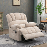 23" Seat Width and High Back Large Size Beige Chenille Power Lift Recliner Chair with 8-Point Vibration Massage and Lumbar Heating Home Elegance USA