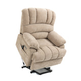 23" Seat Width and High Back Large Size Beige Chenille Power Lift Recliner Chair with 8-Point Vibration Massage and Lumbar Heating Home Elegance USA