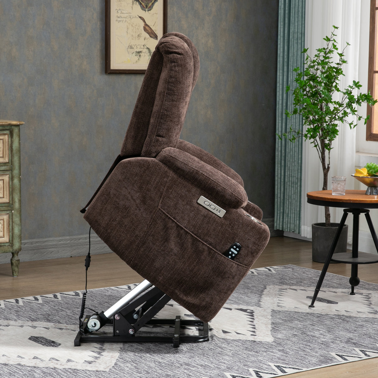 EMON'S Large Power Lift Recliner Chair with Massage and Heat for Elderly, Overstuffed Wide Recliners, Heavy Duty Motion Mechanism with USB and Type C Ports, 2 Steel Cup Holders, Brown Home Elegance USA