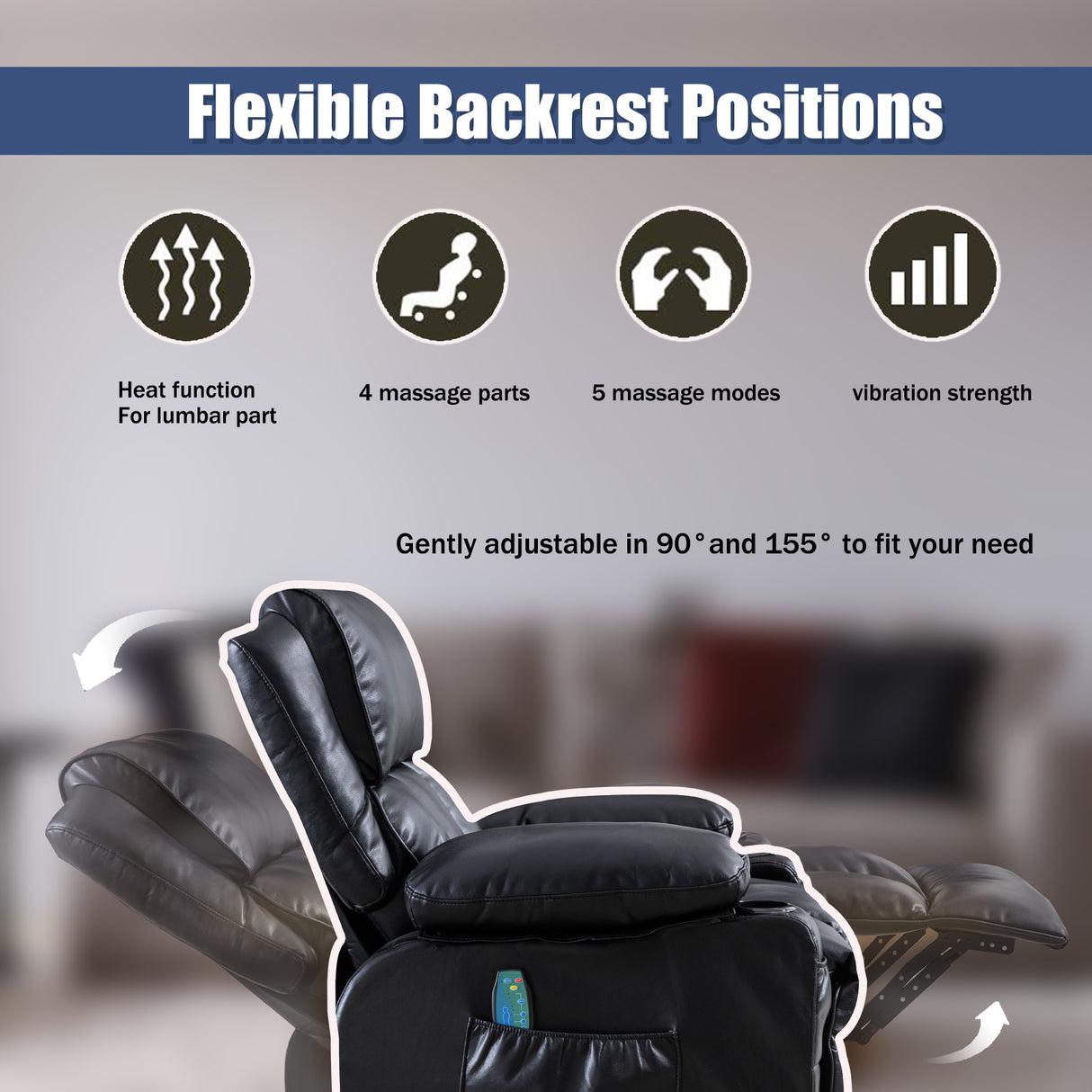 Recliner Chair Heating massage for Living Room with Rocking Function and Side Pocket Home Elegance USA