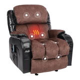 Recliner Chair Heating massage for Living Room with Rocking Function and Side Pocket (Black Brown) Home Elegance USA