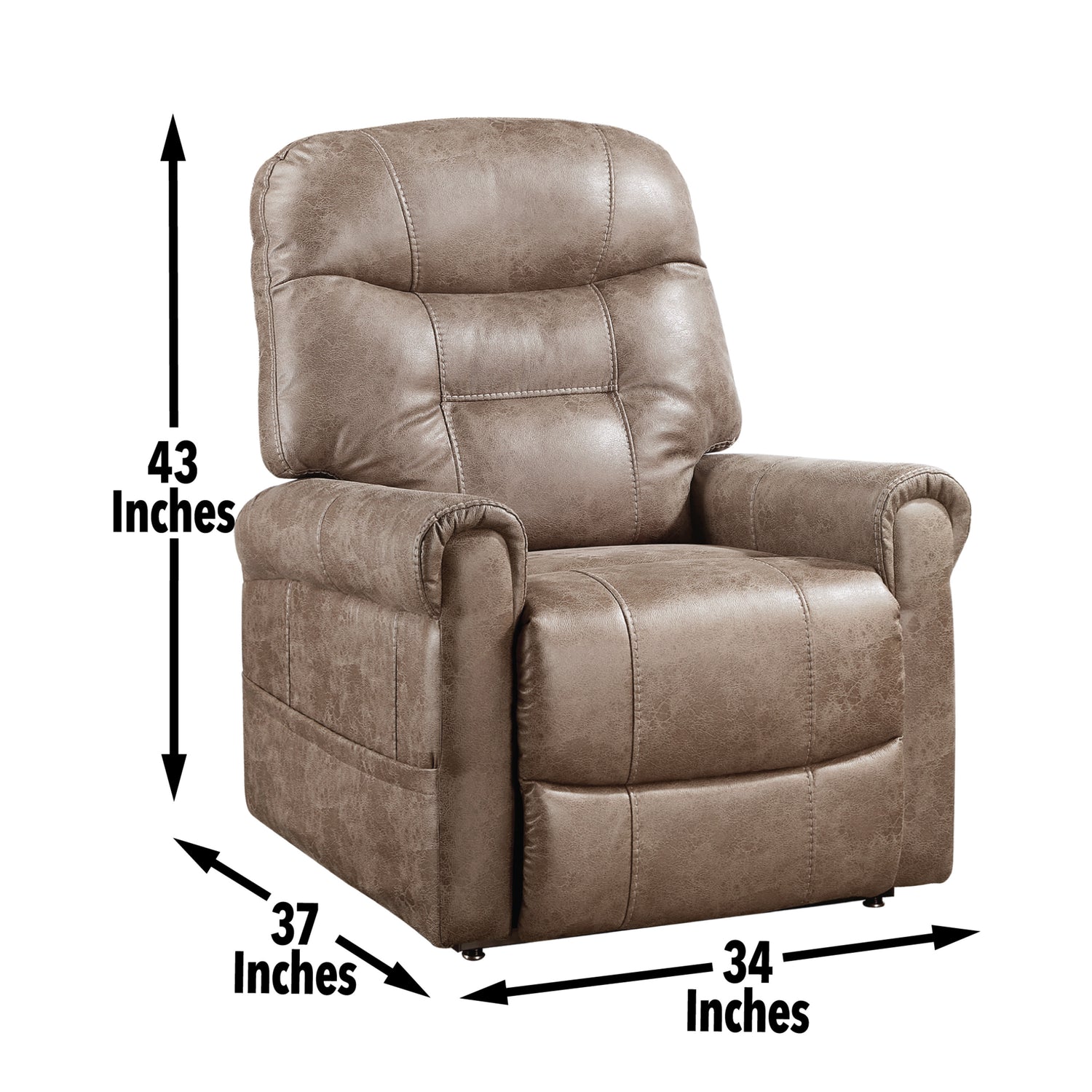 Classic Rolled Arm Power Lift-Chair Recliner - Heat, Adjustable Massage - Plush Seating, High-Grade Polyester Fabric Home Elegance USA