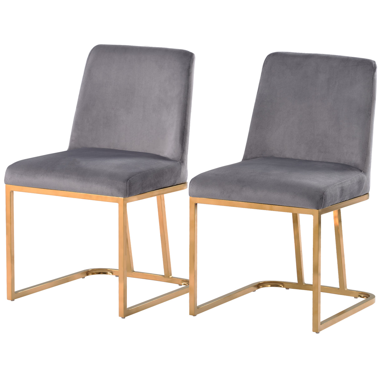 TOPMAX Modern Minimalist Gold Metal Base Upholstered Armless Velvet Dining Chairs Accent Chairs Set of 2, Gray - Home Elegance USA
