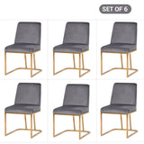 TOPMAX Modern Minimalist Gold Metal Base Upholstered Armless Velvet Dining Chairs Accent Chairs Set of 6, Gray - Home Elegance USA